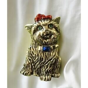 New Handcrafted Enamel & Crystal Yorkshire Terrier Yorkie Puppy DOG PIN Brooch